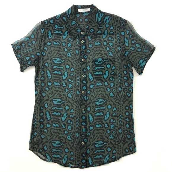 Equipment Femme silk leopard print shirt sleeve button down blouse XS - Picture 1 of 8